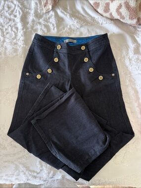 Fortune High-Waist Sailor Button Pants Dark Denim